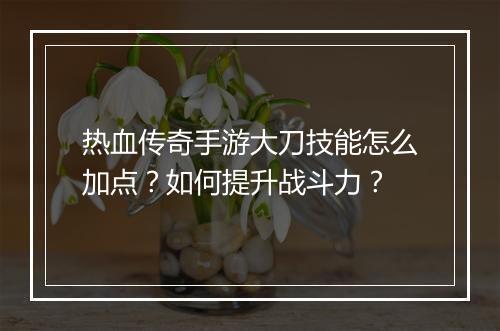热血传奇手游大刀技能怎么加点？如何提升战斗力？