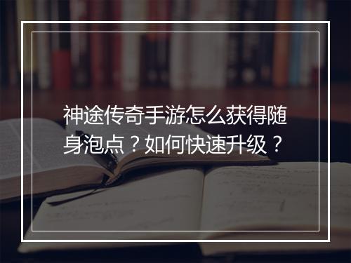 神途传奇手游怎么获得随身泡点？如何快速升级？