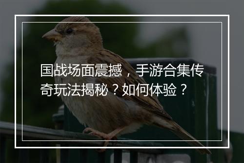 国战场面震撼，手游合集传奇玩法揭秘？如何体验？