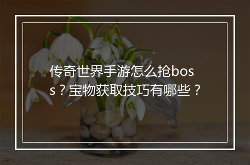传奇世界手游怎么抢boss？宝物获取技巧有哪些？