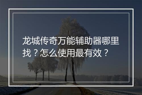 龙城传奇万能辅助器哪里找？怎么使用最有效？