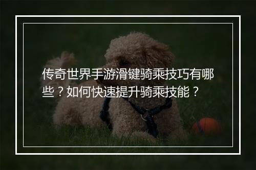 传奇世界手游滑键骑乘技巧有哪些？如何快速提升骑乘技能？