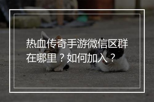 热血传奇手游微信区群在哪里？如何加入？