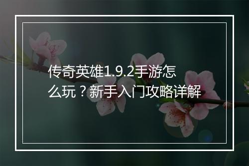 传奇英雄1.9.2手游怎么玩？新手入门攻略详解