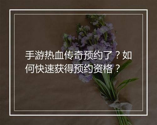 手游热血传奇预约了？如何快速获得预约资格？