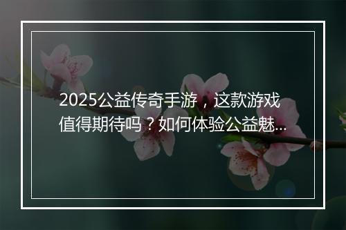2025公益传奇手游，这款游戏值得期待吗？如何体验公益魅力？