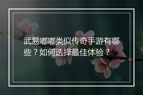 武易嘟嘟类似传奇手游有哪些？如何选择最佳体验？