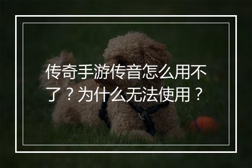 传奇手游传音怎么用不了？为什么无法使用？
