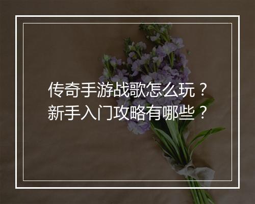 传奇手游战歌怎么玩？新手入门攻略有哪些？