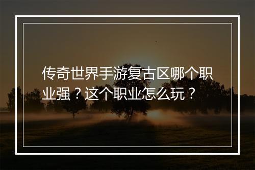 传奇世界手游复古区哪个职业强？这个职业怎么玩？