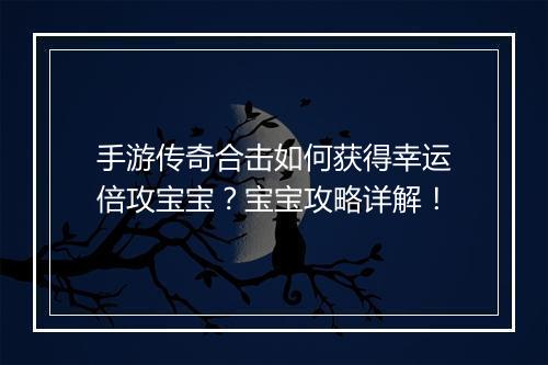 手游传奇合击如何获得幸运倍攻宝宝？宝宝攻略详解！