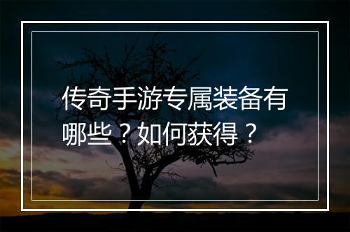 传奇手游专属装备有哪些？如何获得？