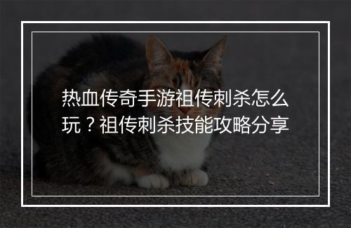 热血传奇手游祖传刺杀怎么玩？祖传刺杀技能攻略分享
