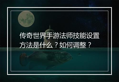 传奇世界手游法师技能设置方法是什么？如何调整？