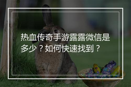 热血传奇手游露露微信是多少？如何快速找到？