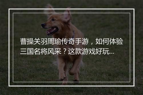 曹操关羽周瑜传奇手游，如何体验三国名将风采？这款游戏好玩吗？