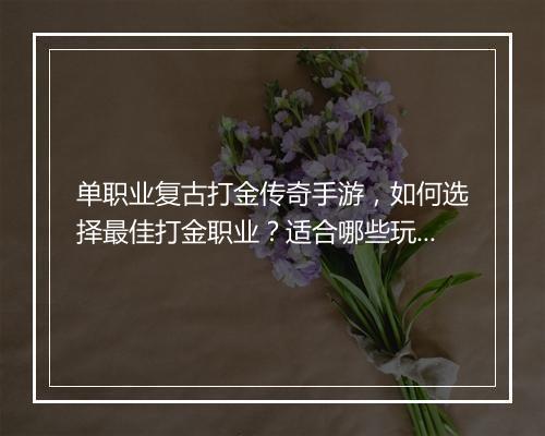 单职业复古打金传奇手游，如何选择最佳打金职业？适合哪些玩家？