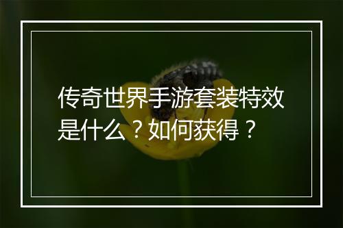 传奇世界手游套装特效是什么？如何获得？