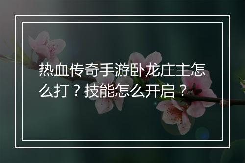 热血传奇手游卧龙庄主怎么打？技能怎么开启？