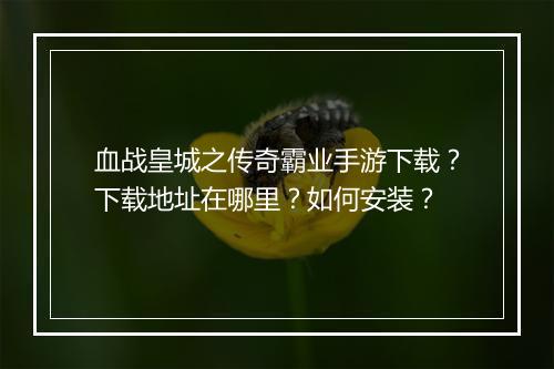 血战皇城之传奇霸业手游下载？下载地址在哪里？如何安装？