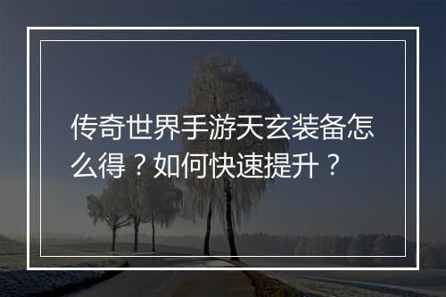 传奇世界手游天玄装备怎么得？如何快速提升？