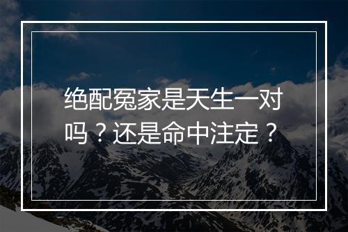绝配冤家是天生一对吗？还是命中注定？