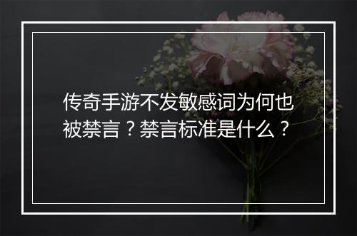 传奇手游不发敏感词为何也被禁言？禁言标准是什么？