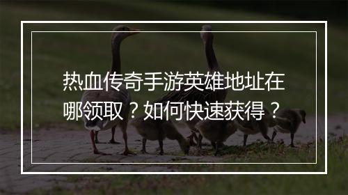 热血传奇手游英雄地址在哪领取？如何快速获得？