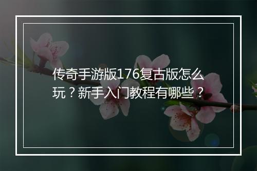 传奇手游版176复古版怎么玩？新手入门教程有哪些？