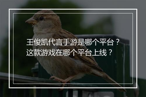 王俊凯代言手游是哪个平台？这款游戏在哪个平台上线？