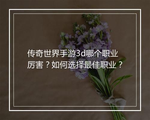 传奇世界手游3d哪个职业厉害？如何选择最佳职业？