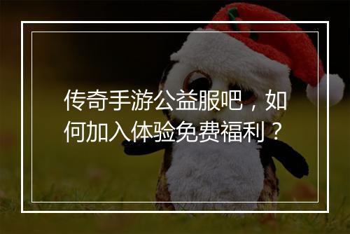 传奇手游公益服吧，如何加入体验免费福利？