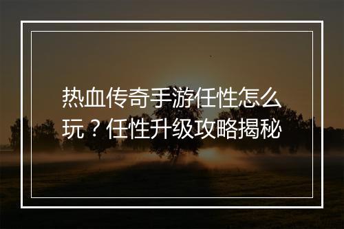 热血传奇手游任性怎么玩？任性升级攻略揭秘