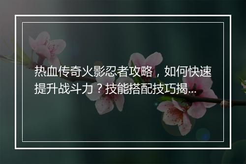 热血传奇火影忍者攻略，如何快速提升战斗力？技能搭配技巧揭秘？