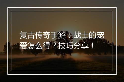 复古传奇手游：战士的宠爱怎么得？技巧分享！