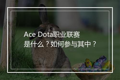 Ace Dota职业联赛是什么？如何参与其中？