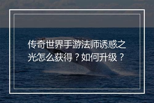 传奇世界手游法师诱惑之光怎么获得？如何升级？
