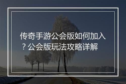 传奇手游公会版如何加入？公会版玩法攻略详解