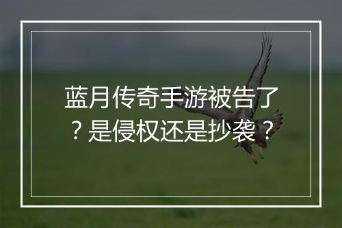 蓝月传奇手游被告了？是侵权还是抄袭？