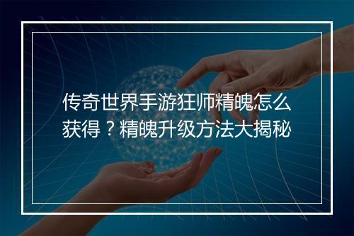 传奇世界手游狂师精魄怎么获得？精魄升级方法大揭秘