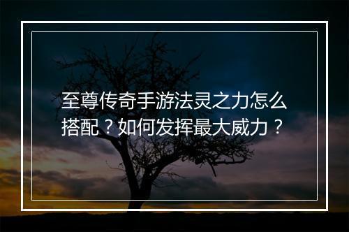 至尊传奇手游法灵之力怎么搭配？如何发挥最大威力？