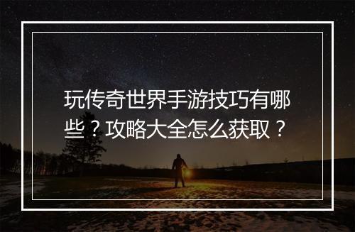 玩传奇世界手游技巧有哪些？攻略大全怎么获取？