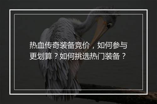 热血传奇装备竞价，如何参与更划算？如何挑选热门装备？