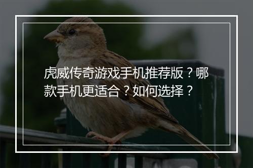 虎威传奇游戏手机推荐版？哪款手机更适合？如何选择？
