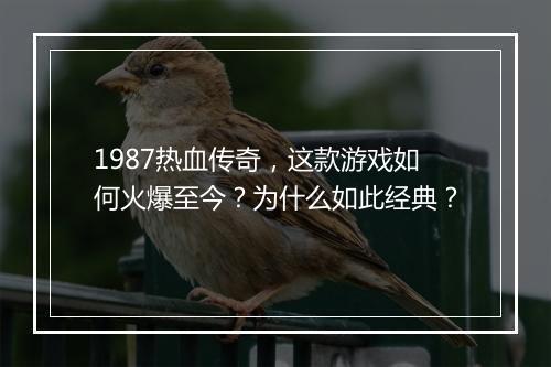 1987热血传奇，这款游戏如何火爆至今？为什么如此经典？