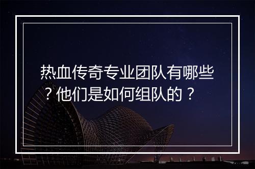 热血传奇专业团队有哪些？他们是如何组队的？