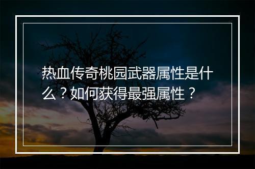 热血传奇桃园武器属性是什么？如何获得最强属性？