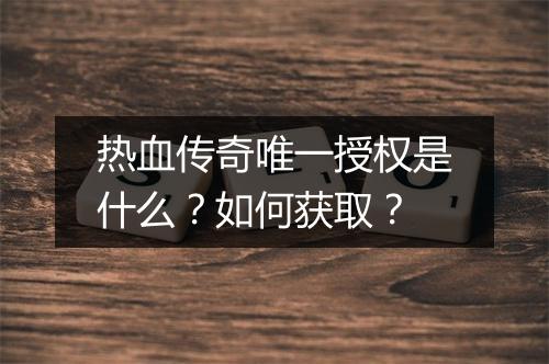 热血传奇唯一授权是什么？如何获取？
