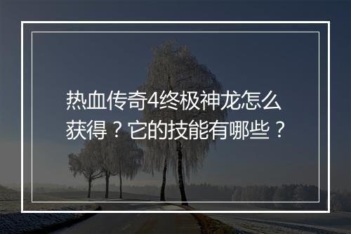 热血传奇4终极神龙怎么获得？它的技能有哪些？