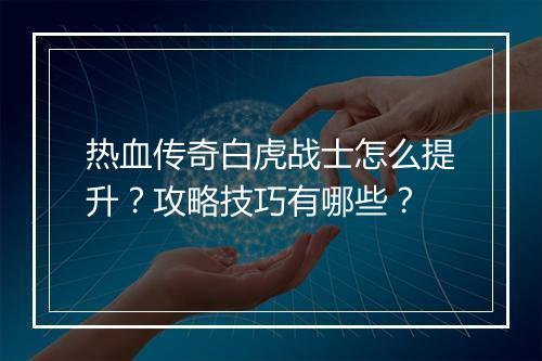热血传奇白虎战士怎么提升？攻略技巧有哪些？